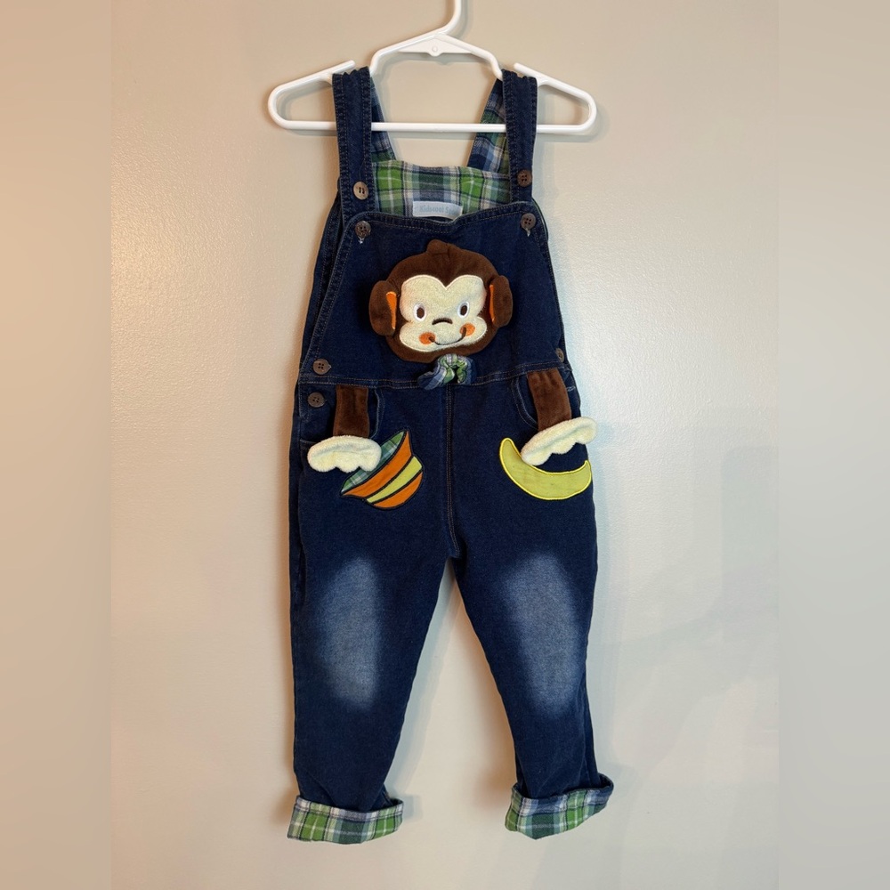 Kidscool Space Denim Overalls with Monkey Design 24 Month